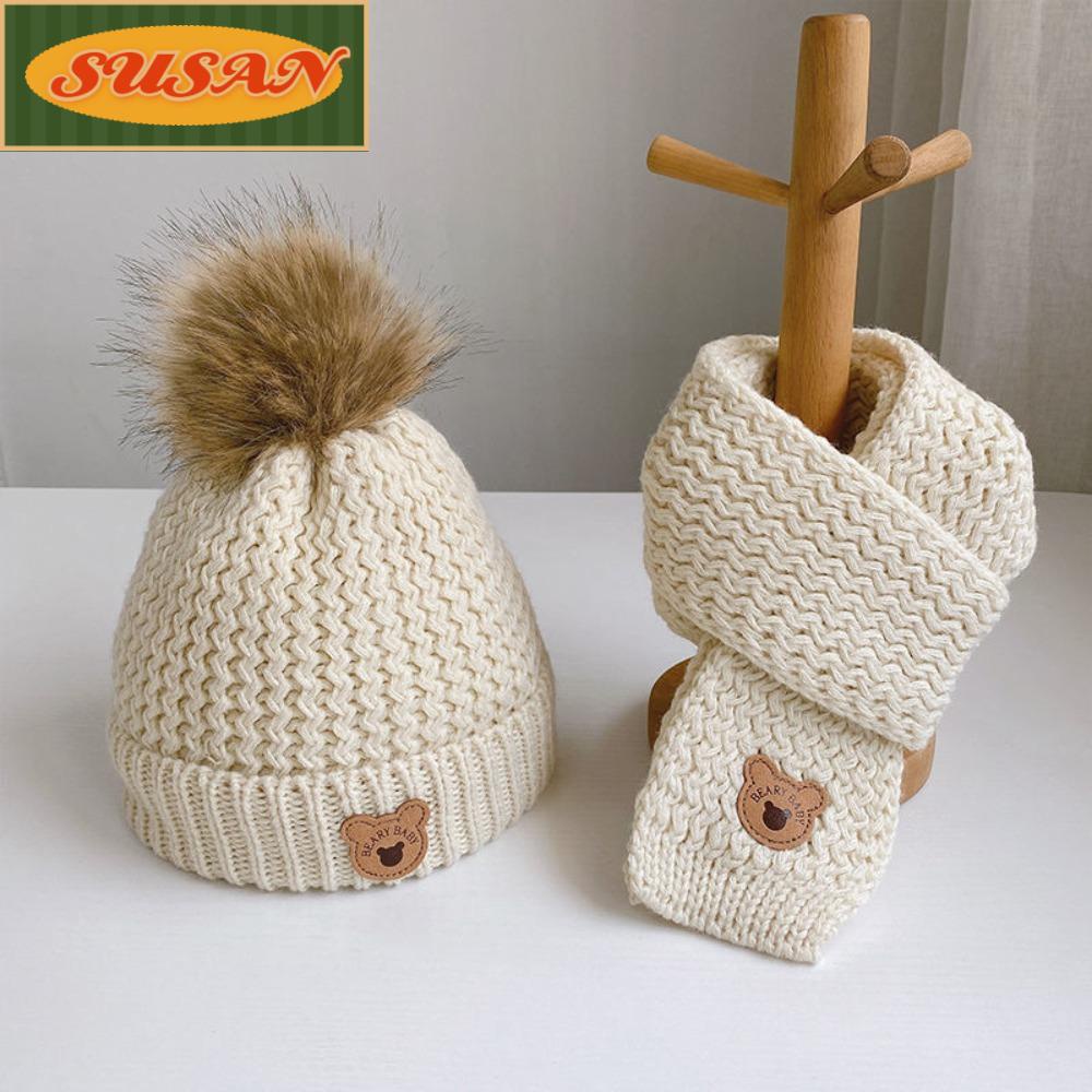 SUSANS Set Mũ beanie Kèm Khăn Choàng Cổ Mềm Mại Giữ Ấm Cho Bé Trai