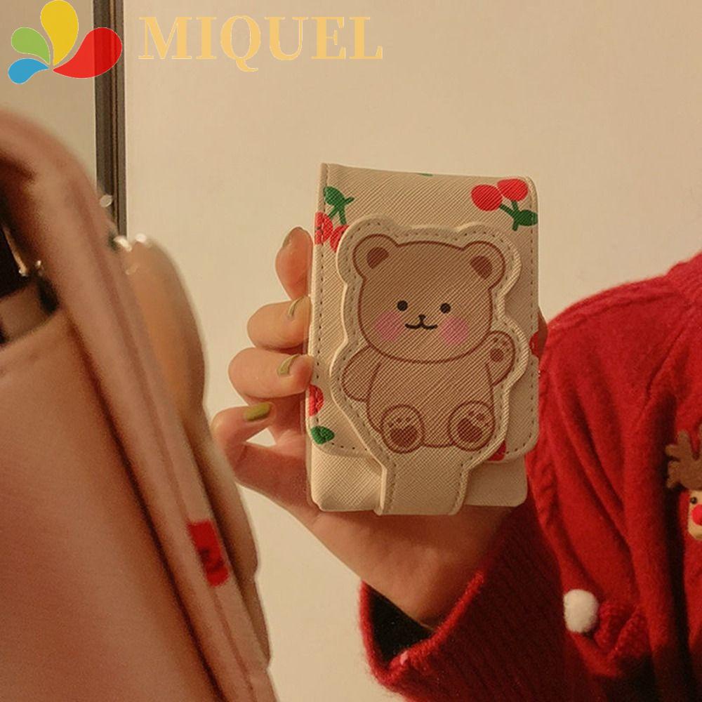 MIQUEL Túi Đựng Mỹ Phẩm Mini Bằng Da Pu Có Gương Hình Gấu Dành Cho Đi Du Lịch