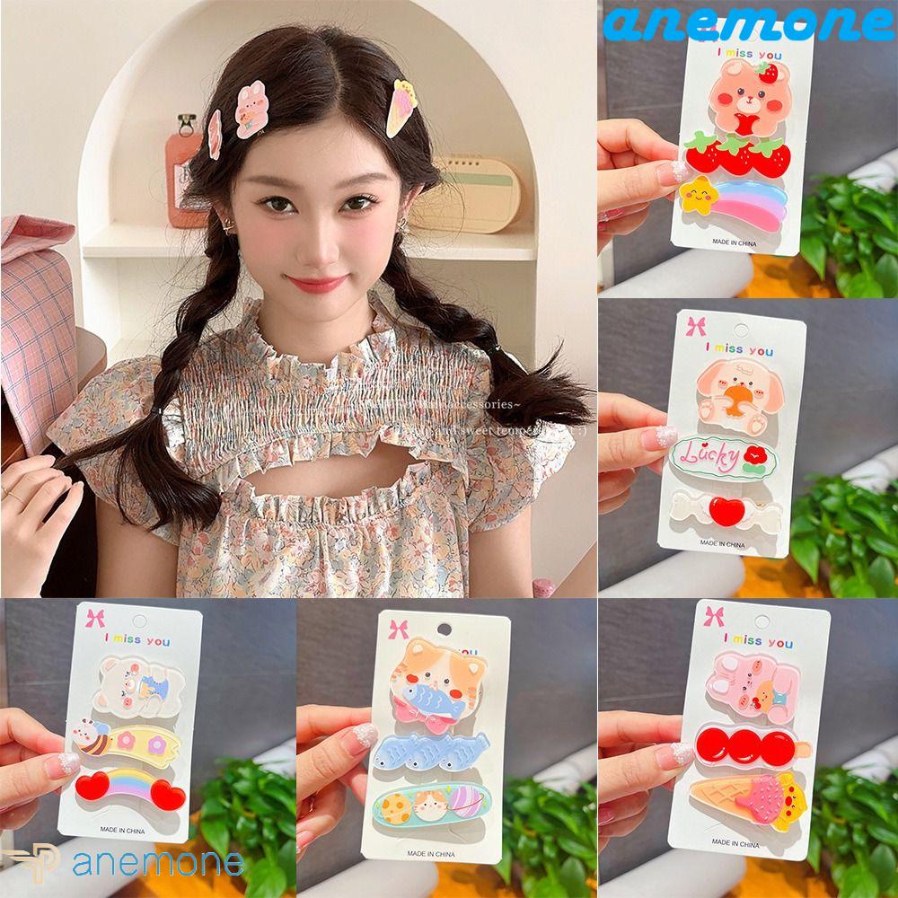 ANEMONE Set 3 Kẹp Tóc Hình Gấu Và Dâu Tây Dễ Thương Cho Bé Gái