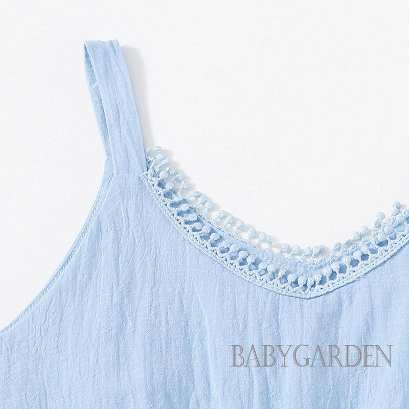 Bộ Áo Liền Quần Sát Nách Cổ Chữ V Phối Tua Rua Thời Trang Mùa Hè Cho Bé Gái