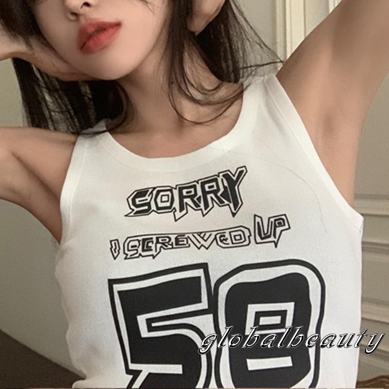 Áo Croptop Sát Nách Cổ Tròn In Chữ Và Số Thời Trang Mùa Hè Cho Nữ