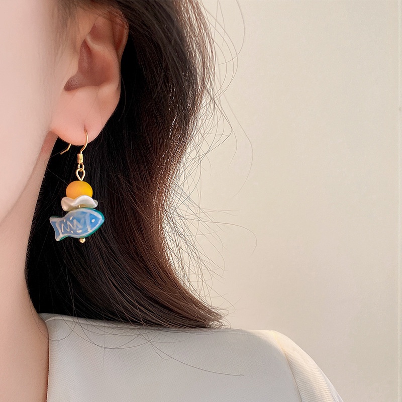 Khuyên Tai Móc Câu Cá Vàng Đính Hạt Tròn Sáng Tạo Cá Tính Thời Trang Mới