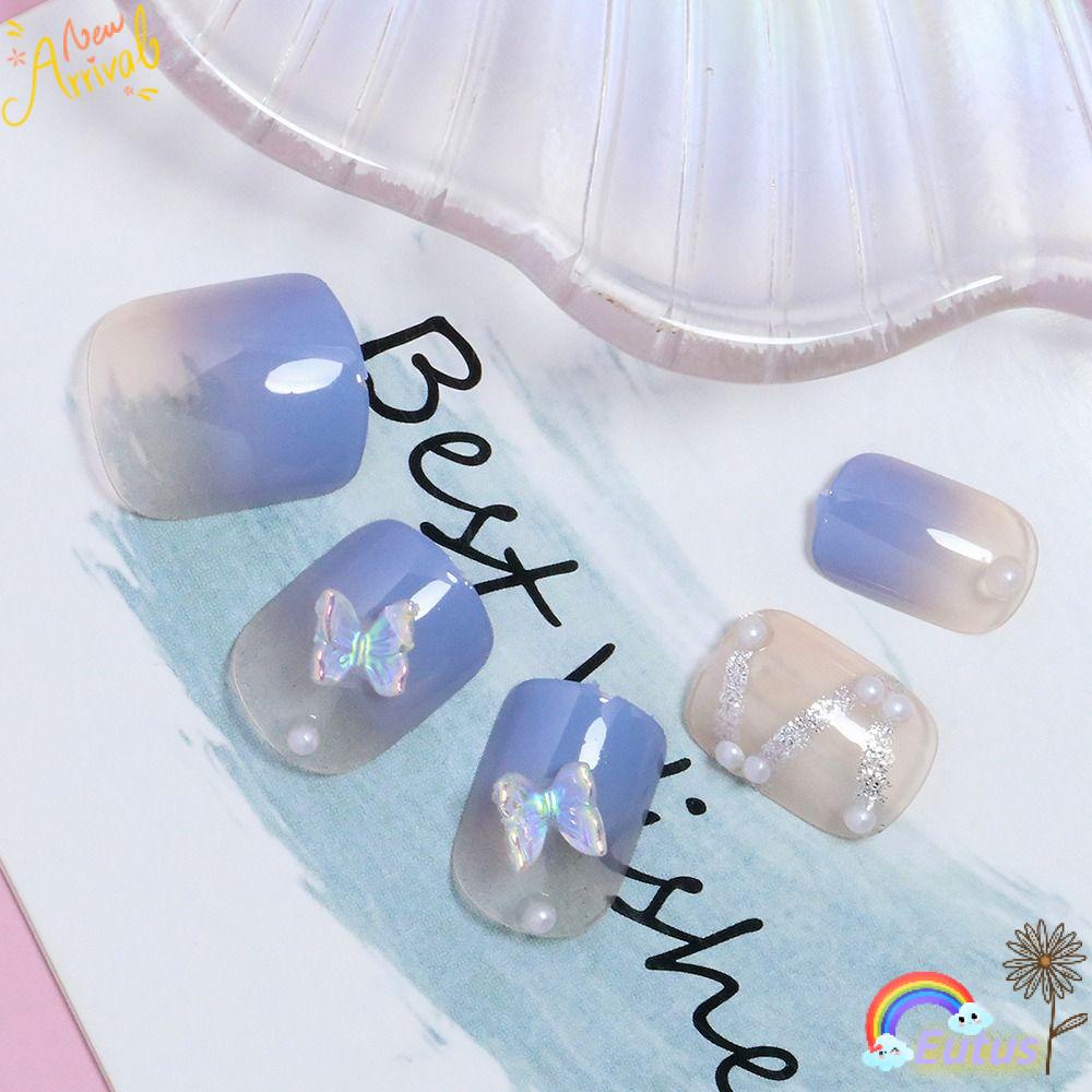 EUCA Hộp 24 Móng Tay Giả Ngắn Hình Bướm Đính Đá Thời Trang Cho Nữ