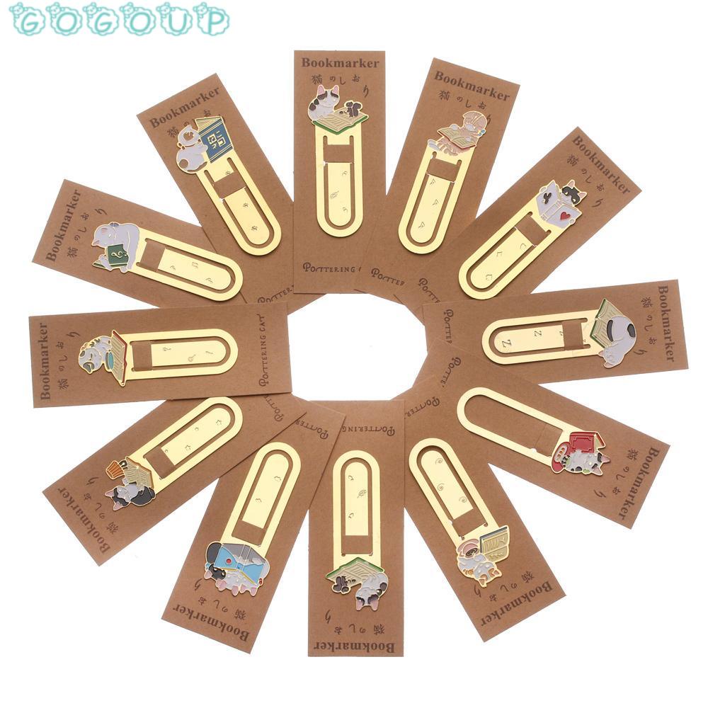 GOGOUP Thẻ Đánh Dấu Trang Sách Mạ Vàng Họa Tiết Hoạt Hình