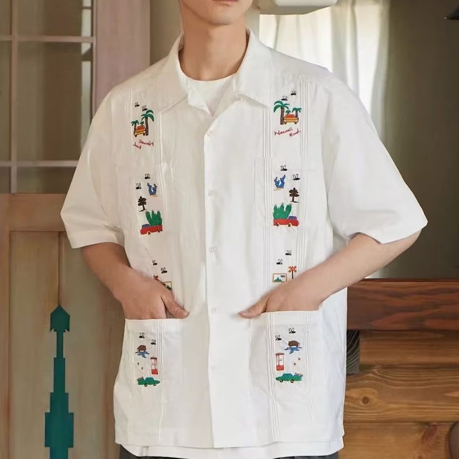 Áo Sơ Mi Tay Ngắn Thêu Họa Tiết Phong Cách Retro Hawaii Cho Nam Nữ
