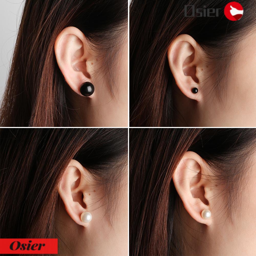 OSIER1 Set 12 Đôi Bông Tai Ngọc Trai Đen / Be Thời Trang Nữ