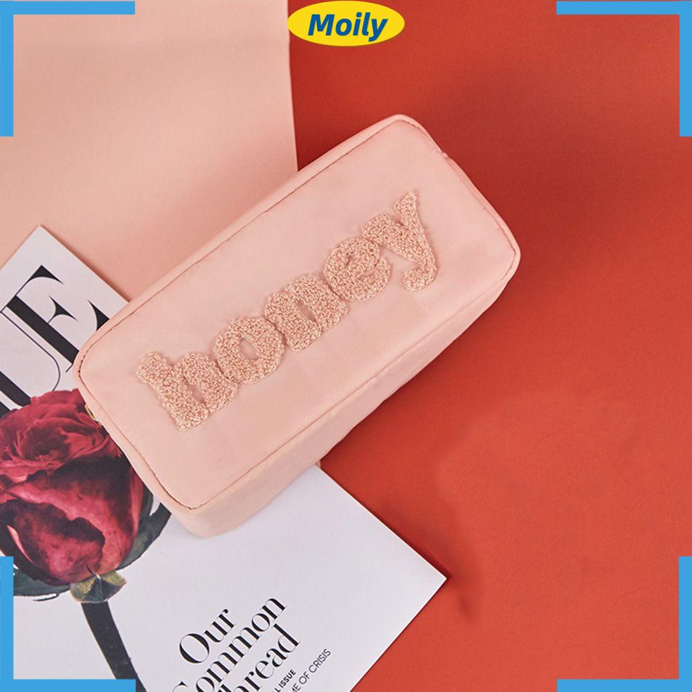 MOILYVN Túi Đựng Mỹ Phẩm Có Khóa Kéo Thêu Họa Tiết Xinh Xắn