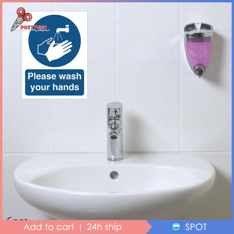 Bộ 6 Miếng Dán Biển Báo Rửa Tay Cho Nhà Vệ Sinh