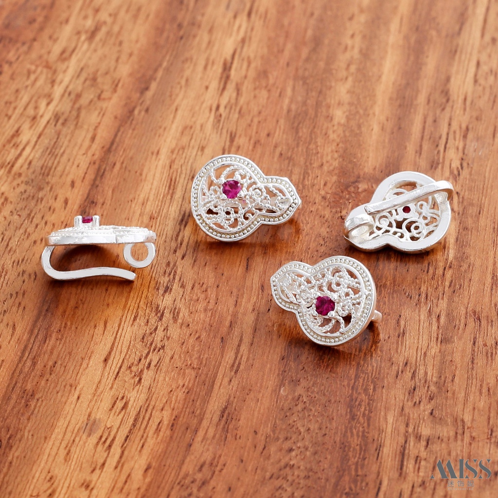 Đầu Khóa Dây Chuyền / Vòng Tay Mạ Bạc Dày Dặn Đính Kim Cương Đỏ Sang Trọng diy