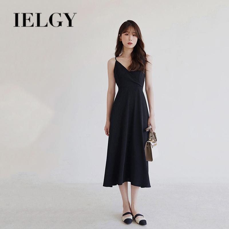 Đầm Đen Cổ Chữ v Hở Lưng Phong Cách retro Thời Trang Cho Nữ