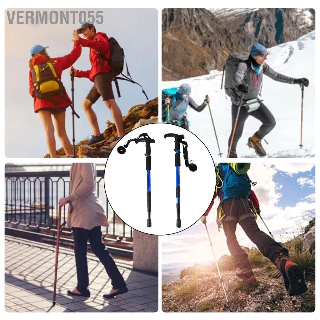 Vermont055 2 Gậy Có Thể Thu Vào 4 Phần Tay Cầm Cong Hợp Kim Nhôm Leo Núi Cho Đi Bộ Đường Dài Màu Xanh