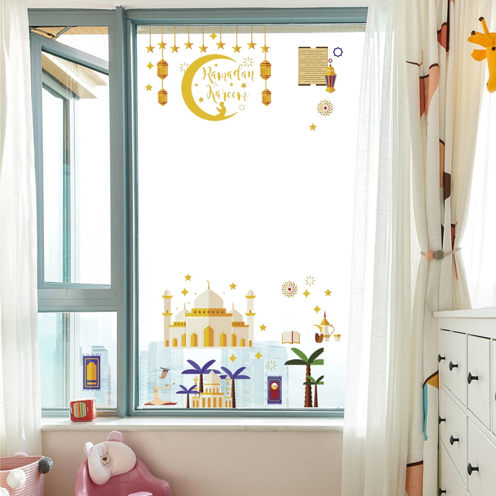 1 Bộ Miếng Dán Cửa Sổ Bằng PVC Chống Nước Không Phai Màu Sắc Sống Động Trang Trí Nhà Cửa