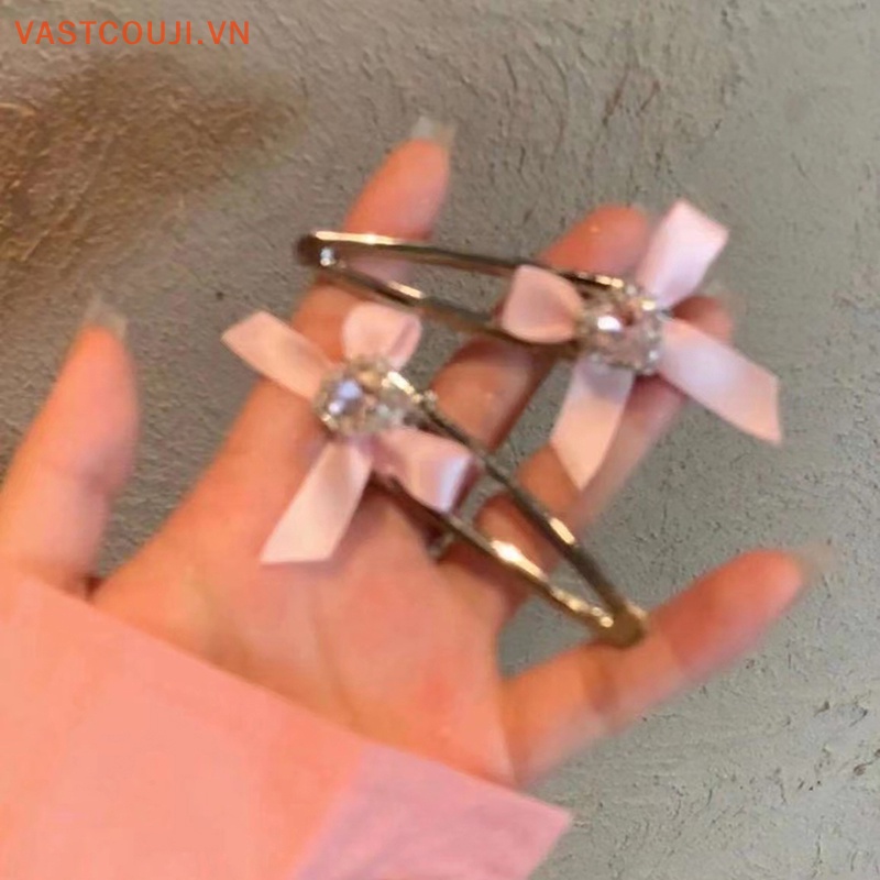 Kẹp Tóc Kim Loại Hình Nơ Đính Pha Lê Xanh Dương / Hồng Phong Cách Gothic Dễ Thương Thời Trang Cho Nữ Y2K