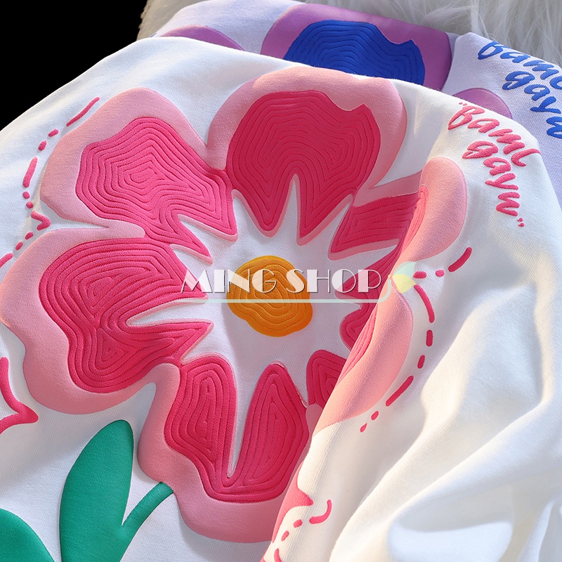 Áo Thun Nữ Ngắn Tay Cổ Tròn In Hoa Thời Trang