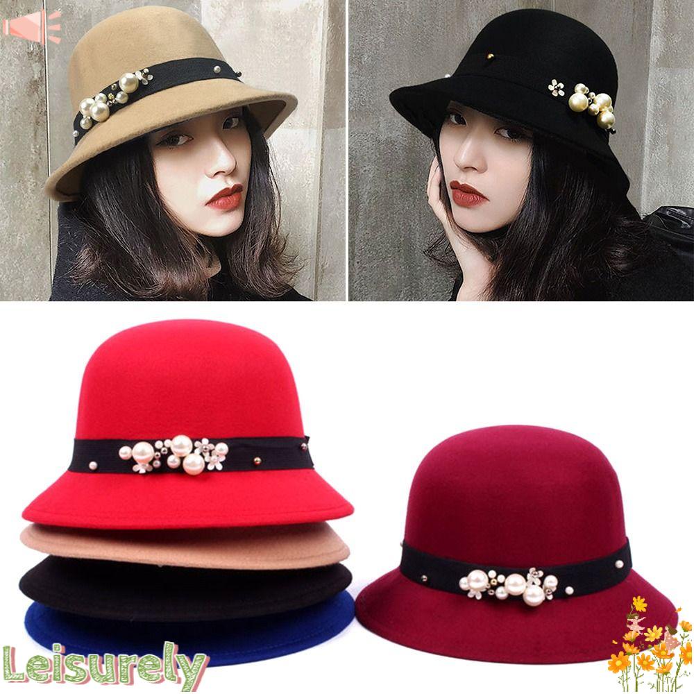 LEILY Mũ Bucket Chất Liệu Len Phong Cách Vintage Thanh Lịch Cho Nữ