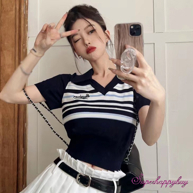 Áo Thun Nữ Tay Ngắn Họa Tiết Sọc Ngang Thời Trang