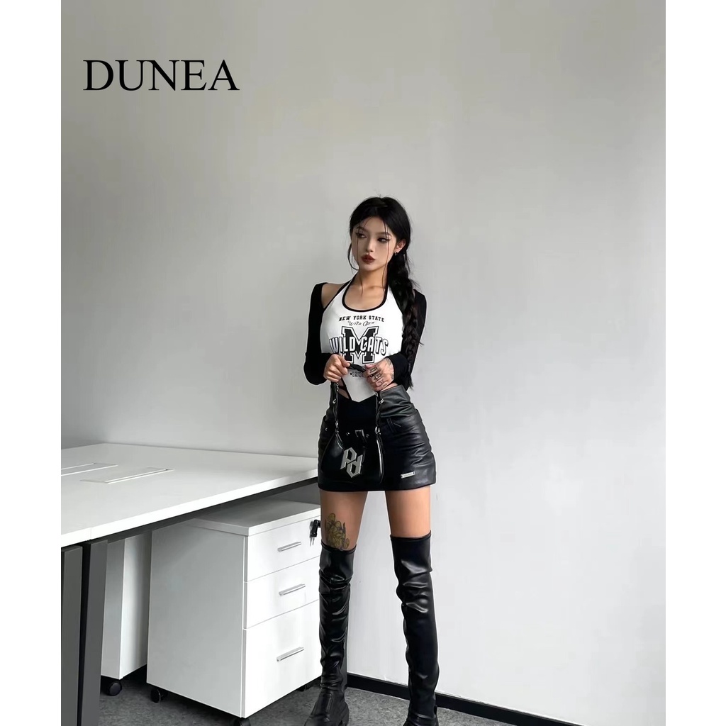 DUNEA Bộ Áo Liền Quần Dài Tay Ôm Eo Thiết Kế Không Đồng Đều Dành Cho Nữ