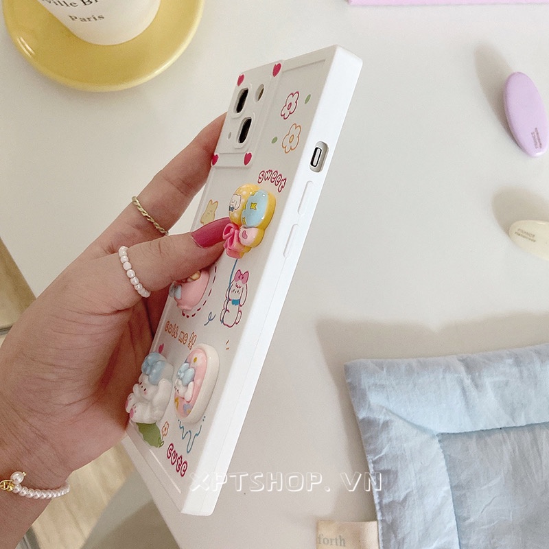Ốp Điện Thoại Dẻo Hình Vuông Họa Tiết Chú Chó & Hoa Xinh Xắn Cho iPhone 14 13 12 11 Pro Max XR IX