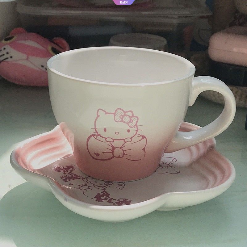 Cốc Sứ Uống Trà Sữa Cà Phê / Cà Phê 240ML In Họa Tiết Sanrio Hello Kitty Màu Hồng Gradient