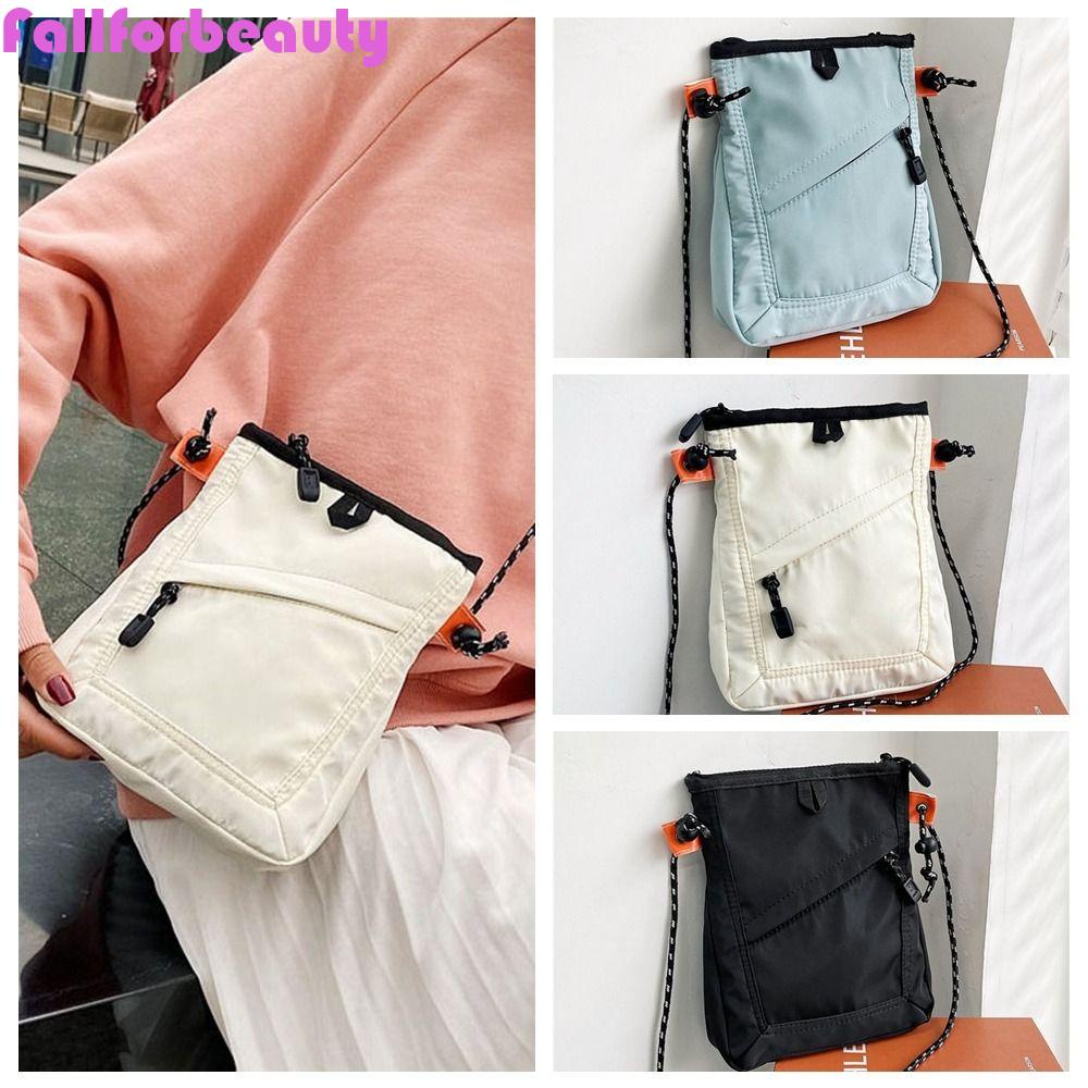 FALLFORBEAUTY Túi Đeo Chéo Đựng Điện Thoại Bằng Vải Bạt Nylon Hình Vuông Sức Chứa Lớn Có Thể Điều Chỉnh Dây Đeo Vai Phong Cách Hàn