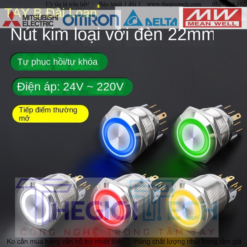 Công Tắc Nút Kim Loại 22Mm Có Đèn Công Tắc Nguồn Vòng Tự Khóa Thiết Lập Lại Nút Bấm Công Tắc Còi 24V - 22Mm-Màu Trắng