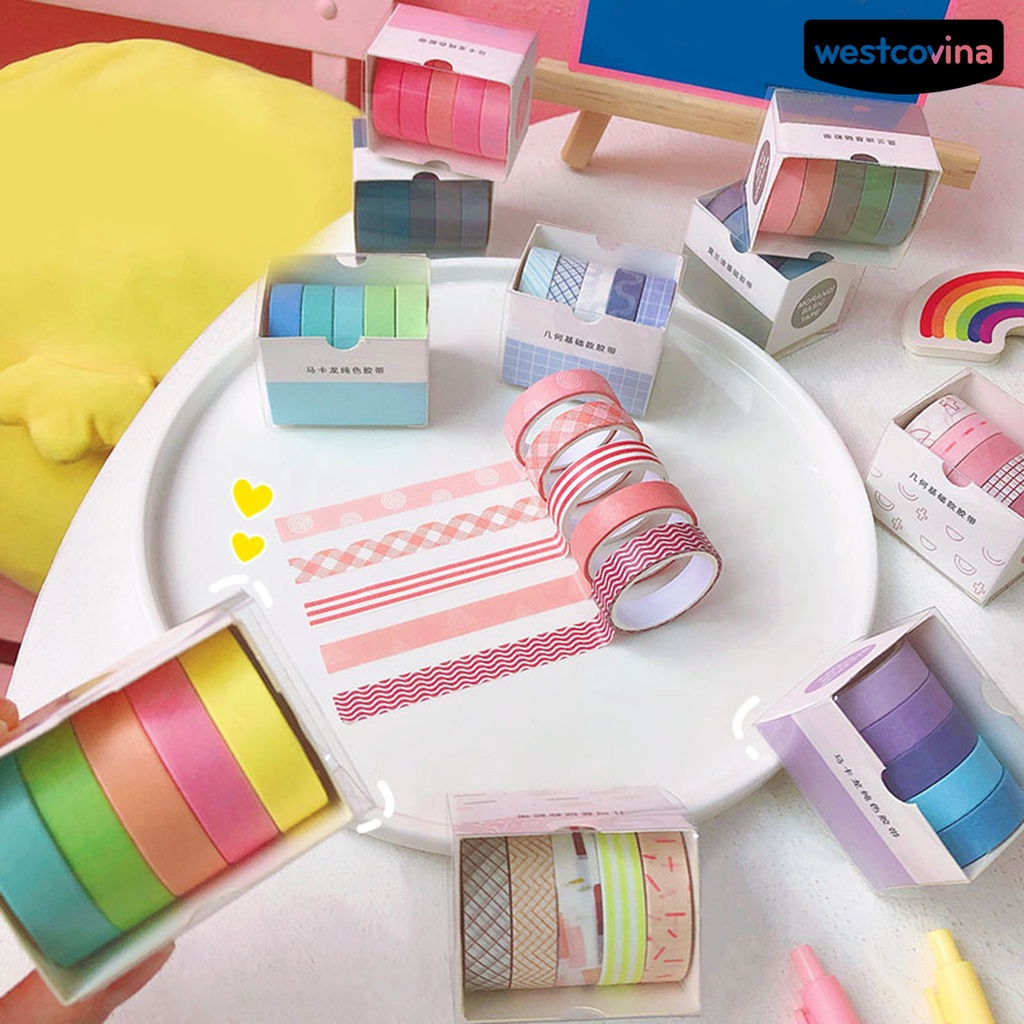 [WSTN] [WSTN]✎Set 5 Cuộn Băng Keo Dán Trang Trí Hình Bánh Macaron Xinh Xắn