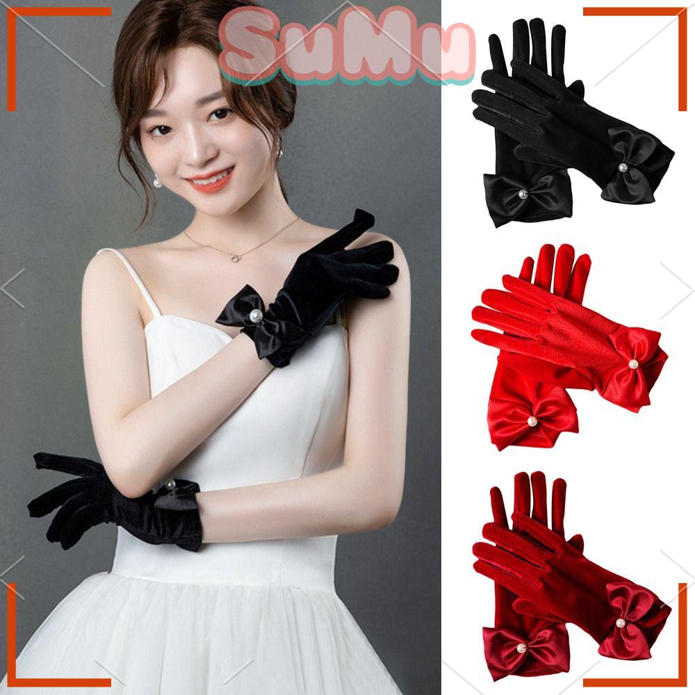 SUMU Găng Tay Cô Dâu Đính Nơ Sang Trọng