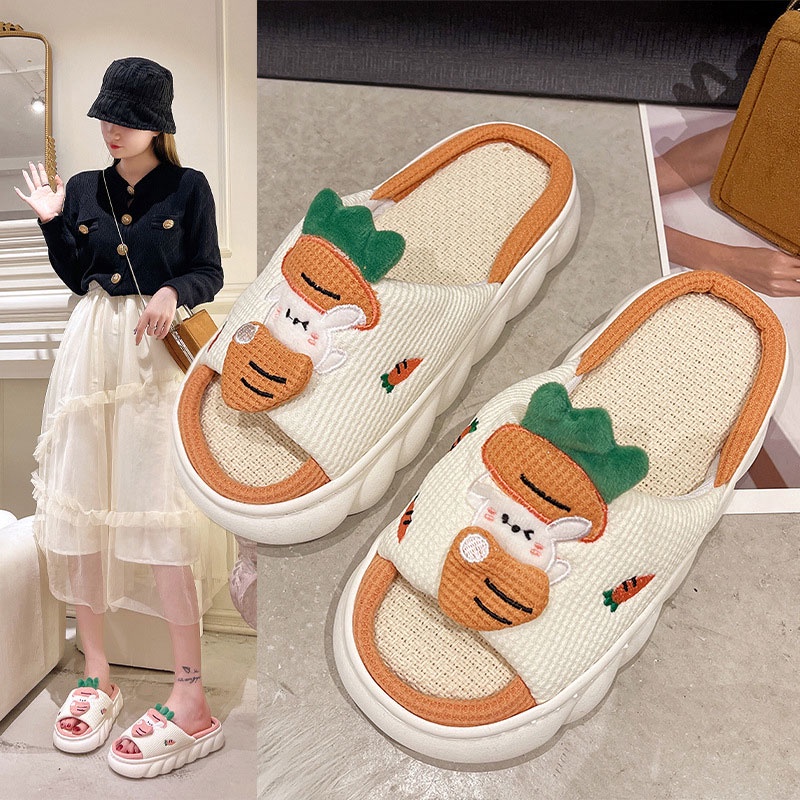 Dép cotton Lanh Dày 4cm Hình Ếch Dễ Thương Cho Nữ