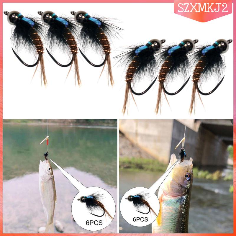 Bộ 6 Mồi Câu Cá Hình Ruồi Chống Thấm Nước #8 #10 #12 Phao Câu Cá Chất Lượng Cao Chuyên Dùng