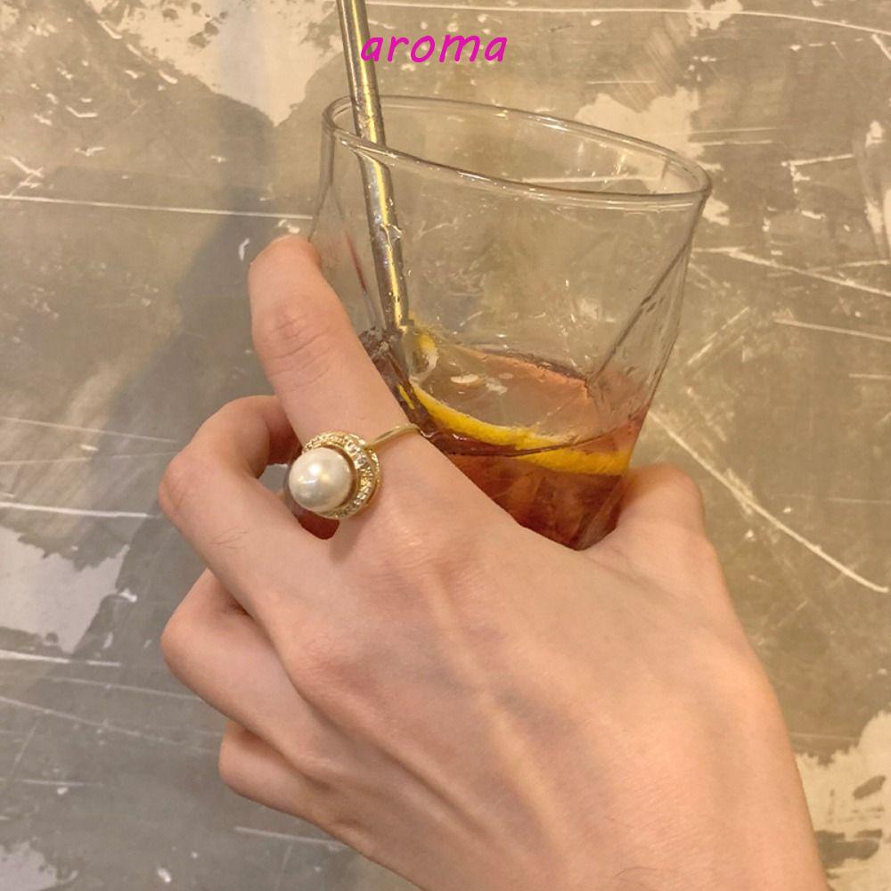 AROMA Khuyên Tai Tròn Đính Ngọc Trai Phong Cách Hàn Quốc Cổ Điển