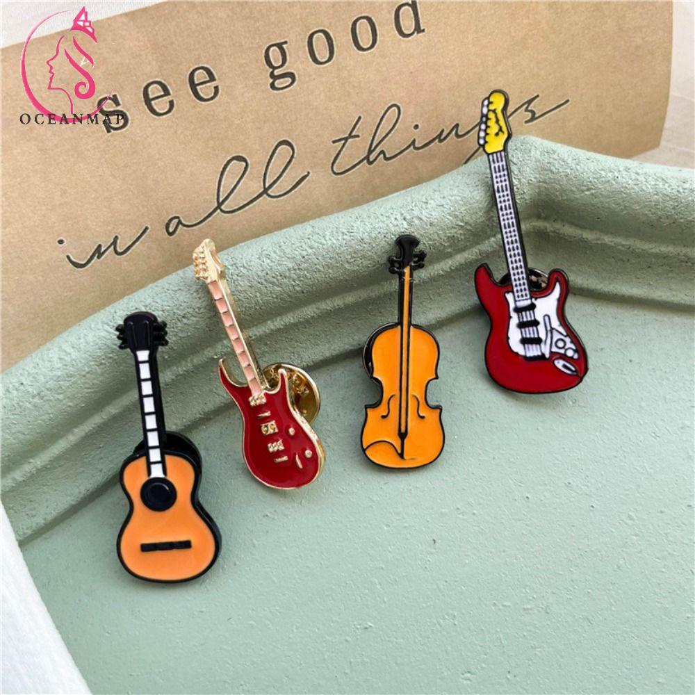 OCEANMAP Ghim Cài Áo Hình Đàn Guitar Điện Bằng Hợp Kim Tráng Men Màu Cầu Vồng Phong Cách Vintage Thời Trang Cho Nữ