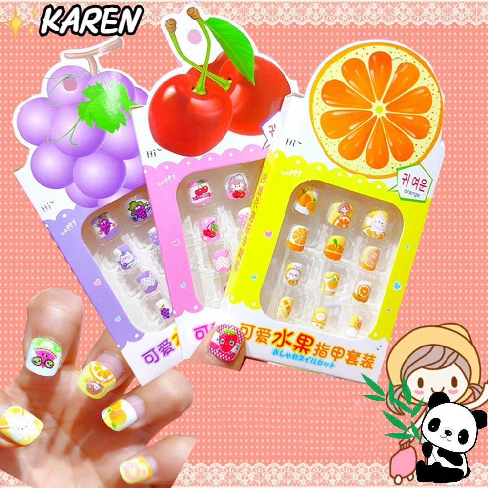 KAREN Hộp 12 Móng Tay Giả Che Phủ Toàn Diện Cho Bé