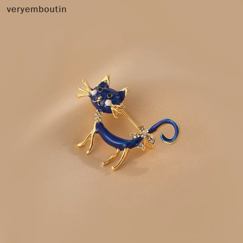 Ghim Cài Áo Hình Mèo Đính Đá Pha Lê Xanh Dương Dễ Thương Thời Trang Phong Cách Hàn Quốc Cho Nữ