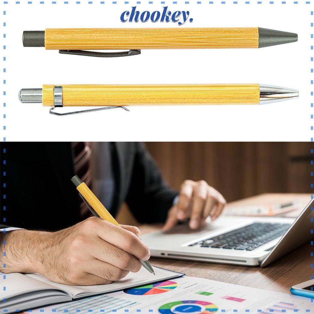 CHOOKEY Set 10 Bút Bi Bằng Tre Mực Đen Kiểu Dáng Sáng Tạo
