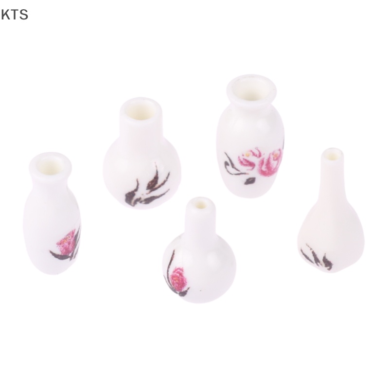 Set 5 Bình Hoa Giả Mini Tỉ Lệ 1: 12 Dùng Để Trang Trí Nhà Búp Bê