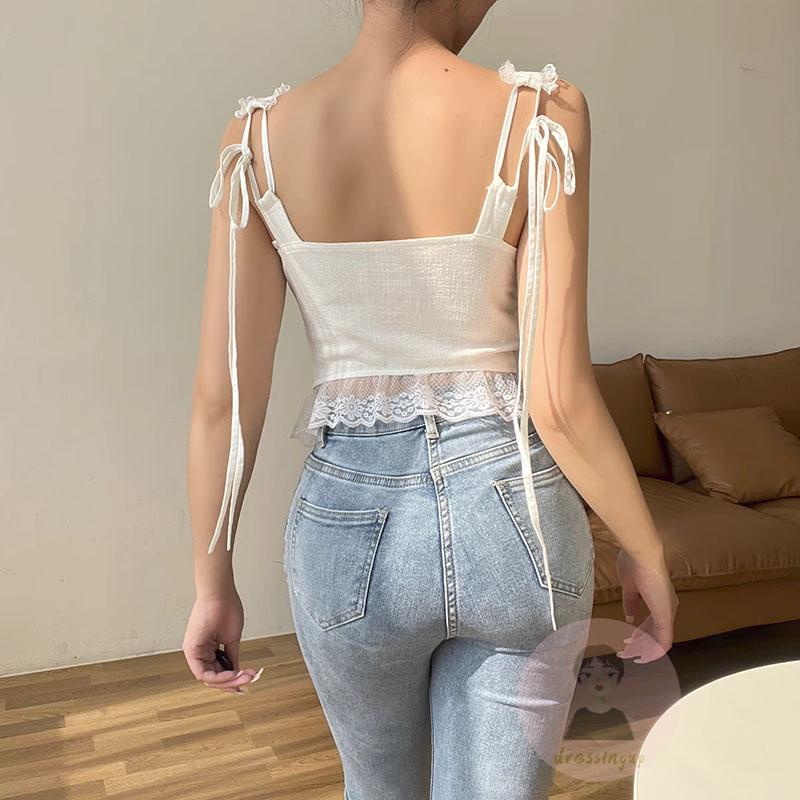 Áo Tank Top Cột Dây Trước Không Tay Thời Trang Cho Nữ