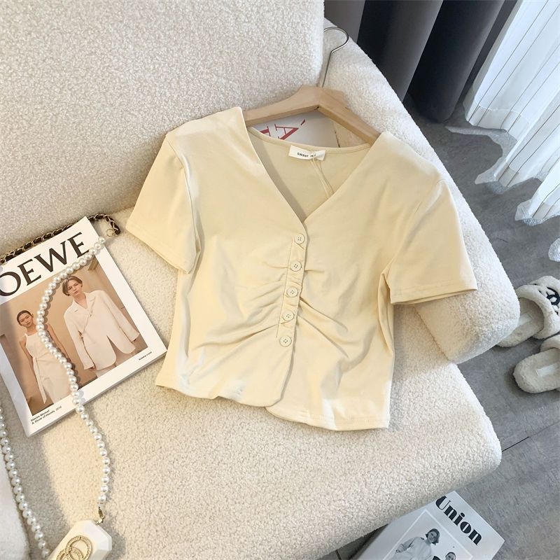 Áo Kiểu Tay Ngắn Cổ Chữ V Dáng Ôm Phong Cách Thời Trang Phương Tây Dành Cho Nữ