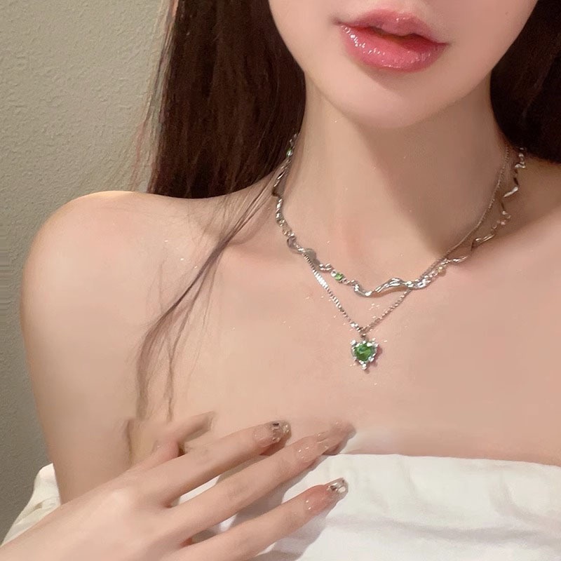 Vòng cổ Đính Đá Zircon Màu Xanh Lá Sang Trọng Thời Trang Cho Nữ