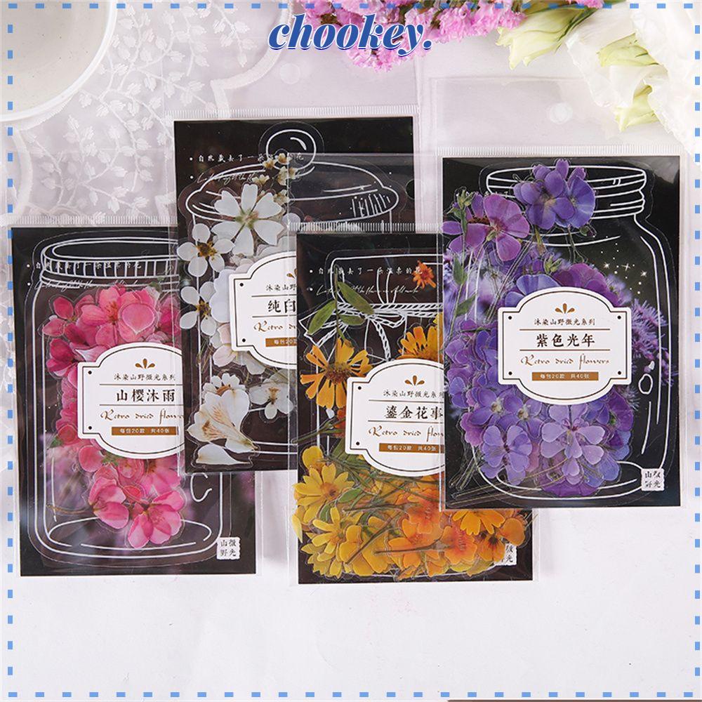 CHOOKEY Bộ 40 Miếng Dán PET Hình Hoa Lá Vintage