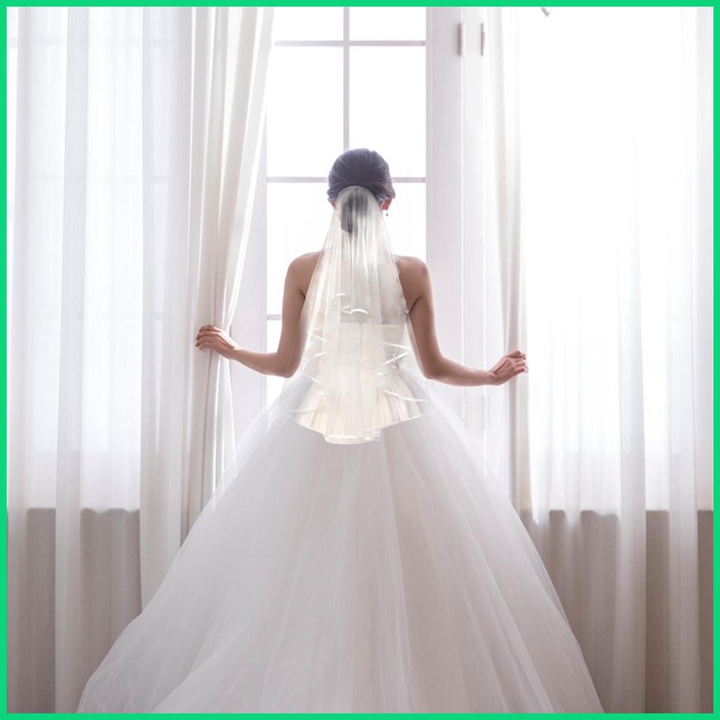 Mạng Che Mặt Hai Lớp Kèm Lược Cài Tóc Cho Cô Dâu