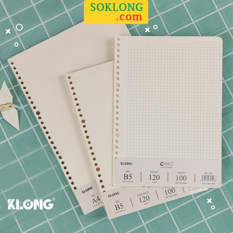 Ruột sổ còng A5, B5, A4 Klong caro - kẻ ngang - chấm dotgrid, giấy refill binder nét đứt giấy định lượng cao