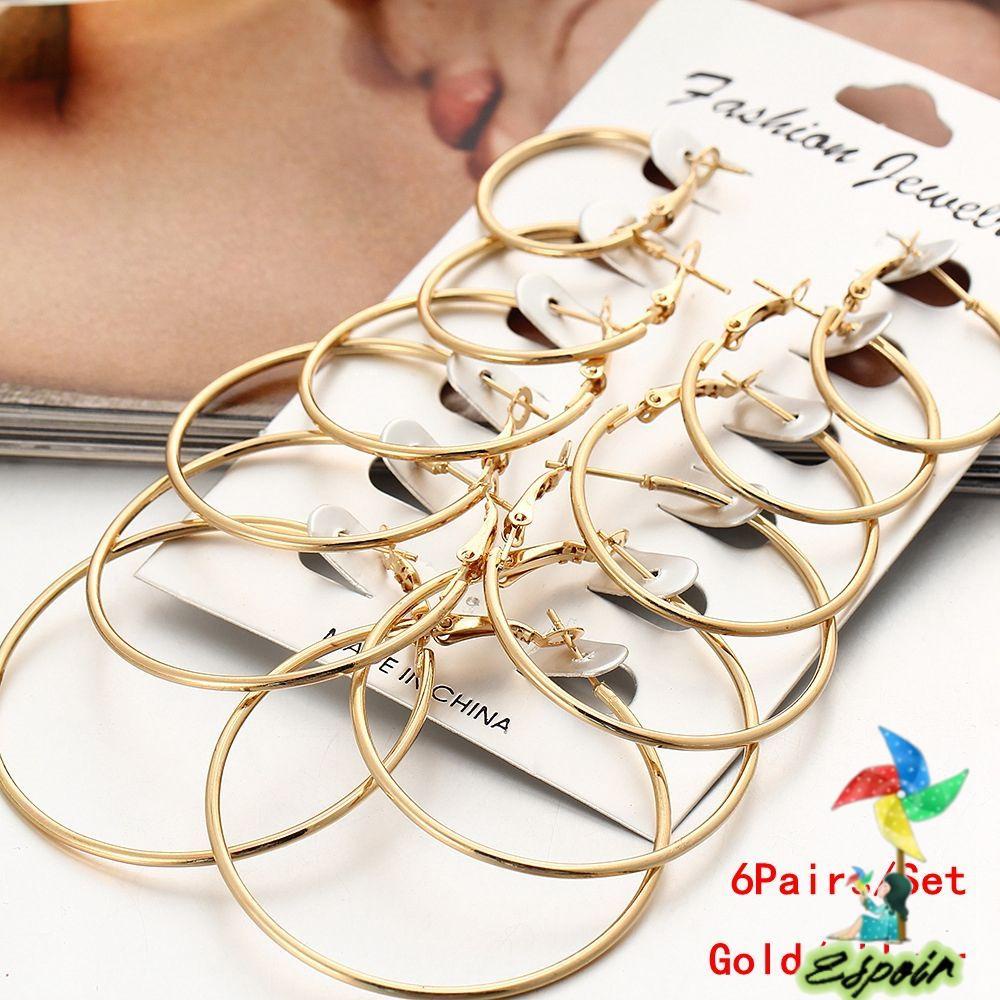 ESPO Set 6 Đôi Bông Tai Mạ Bạc Kiểu Dáng Thời Trang Cho Nữ