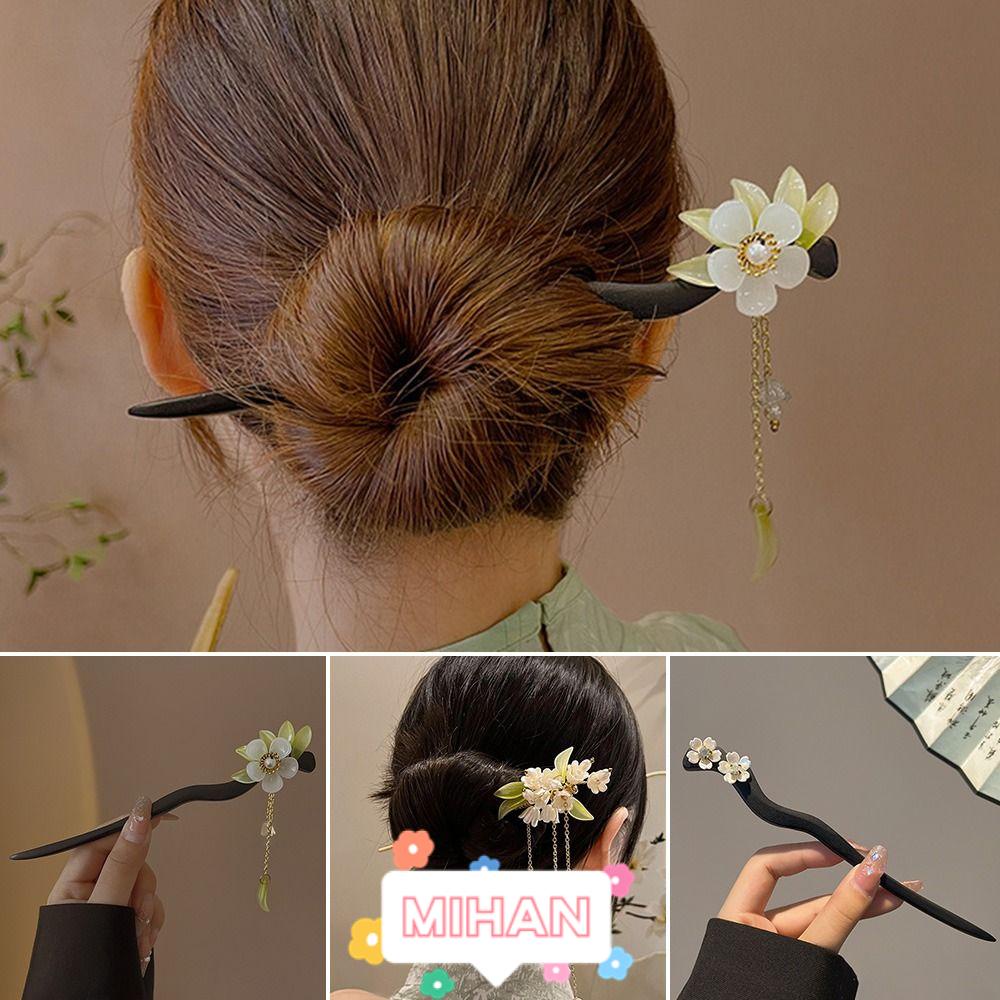 MIHAN1 Trâm Gỗ Cài Tóc Phối Tua Rua Phong Cách Trung Hoa Cổ Điển