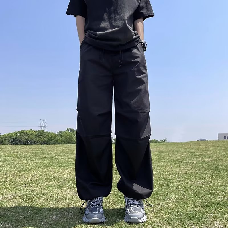 Quần Dù Dài Dáng Rộng Vải Lụa Mát Mỏng Khô Thoáng Nhanh Phong Cách Retro Mỹ Thời Trang Mùa Hè Cho Nam