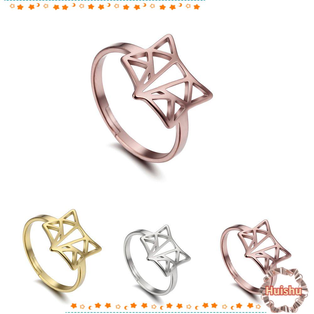 HS Nhẫn Inox Mạ Vàng / Hồng Hình Con Cáo Dễ Thương