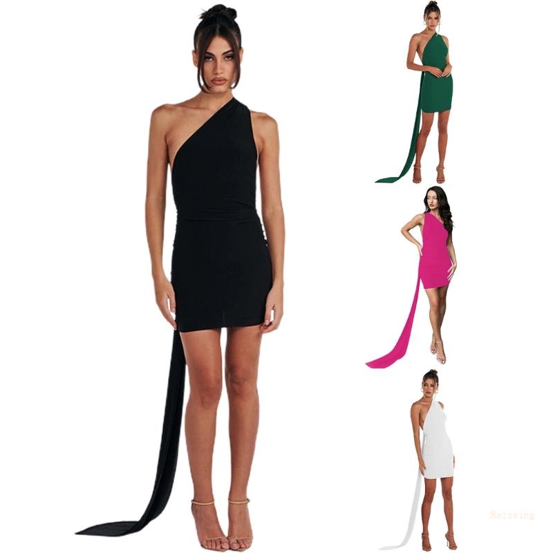 Đầm Mini Lệch Vai Màu Trơn Thời Trang Dành Cho Nữ