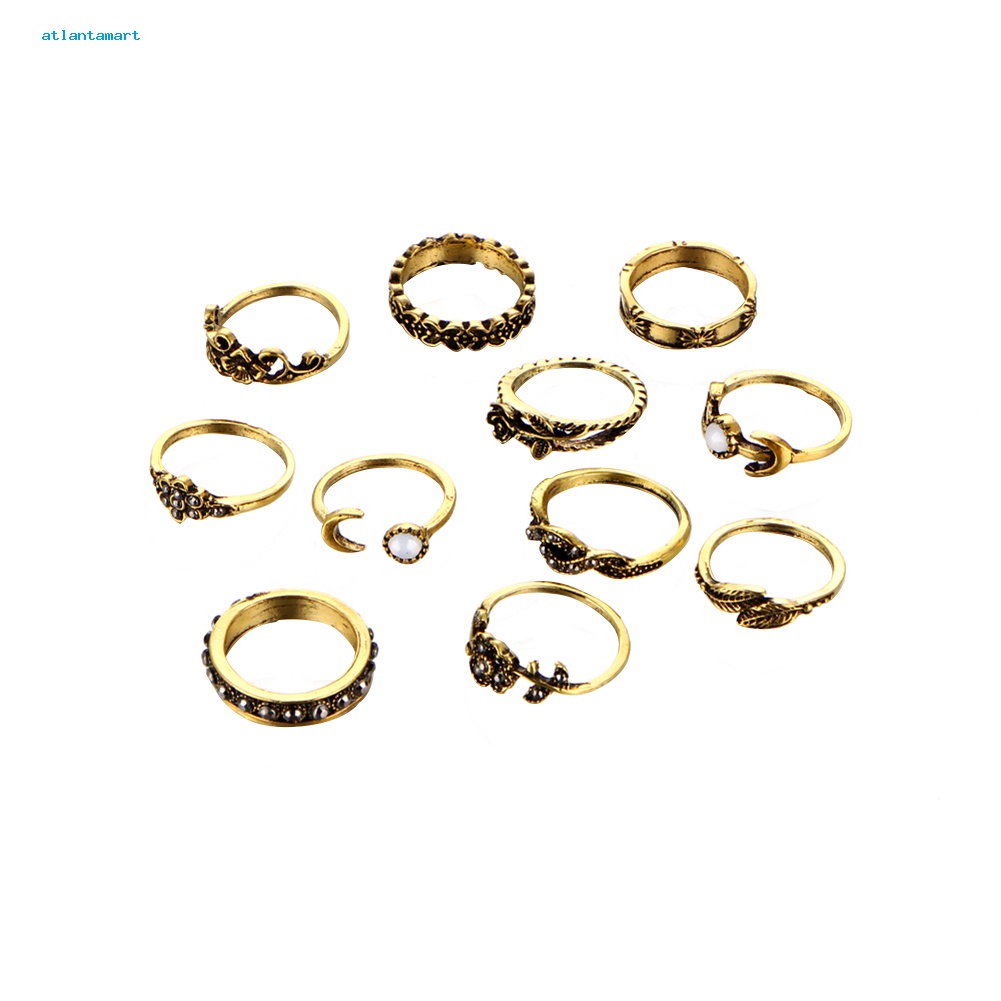 Túi Đựng Đồ Dùng Đa Năng Tiện Dụng| Bộ 11 Nhẫn Đeo Đốt Ngón Tay Khắc Hình Hoa Hồng Phong Cách Retro