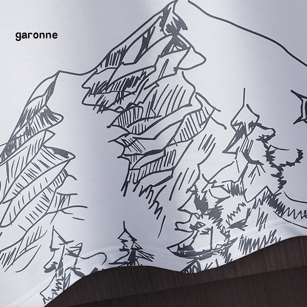 Bộ Trang Phục Thể Thao 2 Mảnh Gồm Áo Thun Tay Ngắn Cổ Tròn + Quần Short Dáng Rộng Phối Dây Rút Co Giãn In Họa Tiết Núi