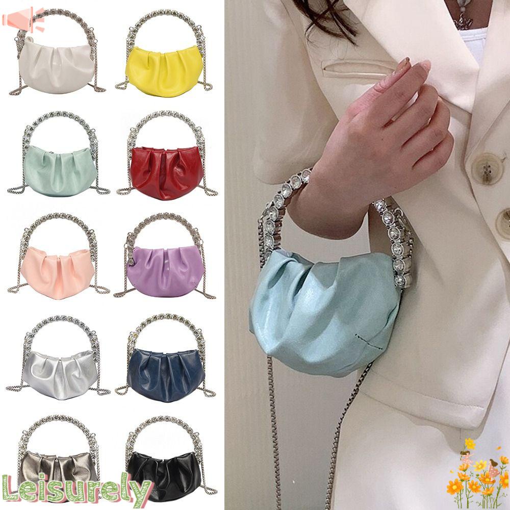 LEILY Túi Xách Da Màu Trơn Đính Đá Thời Trang Cho Nữ