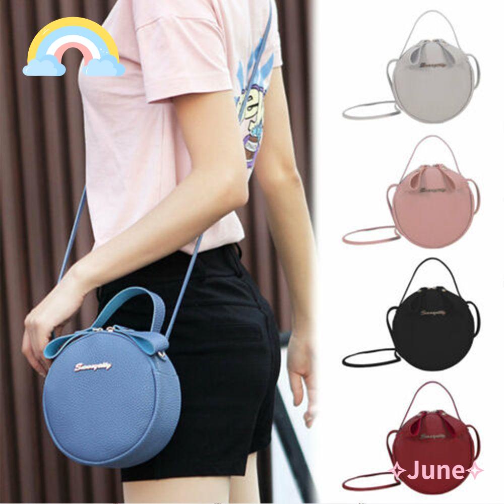 JUNE Túi Da PU Đeo Chéo Hình Tròn Thời Trang Dành Cho Nữ